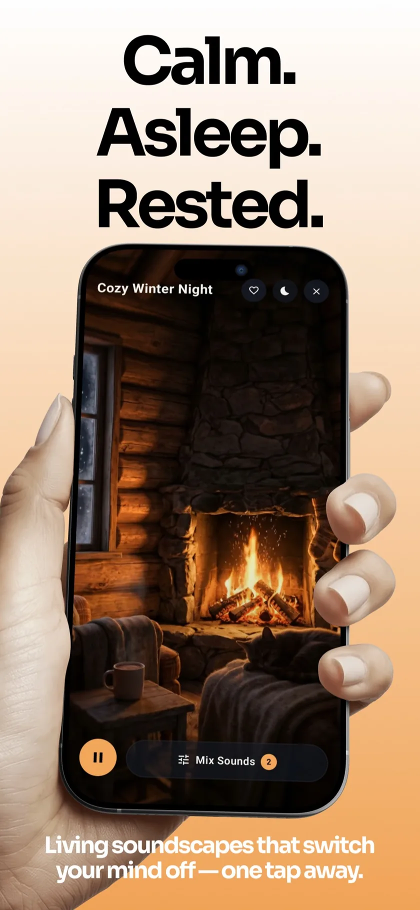 Noctura fireplace soundscape on a phone
