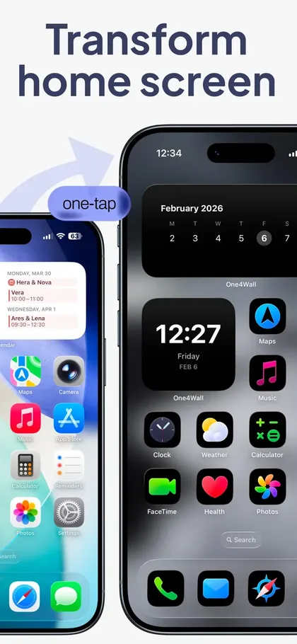 One4Wall complete iPhone home screen theme with matching widgets