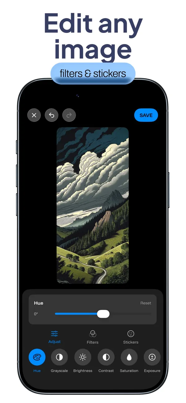 One4Wall image editor with adjustments, filters, stickers and effects