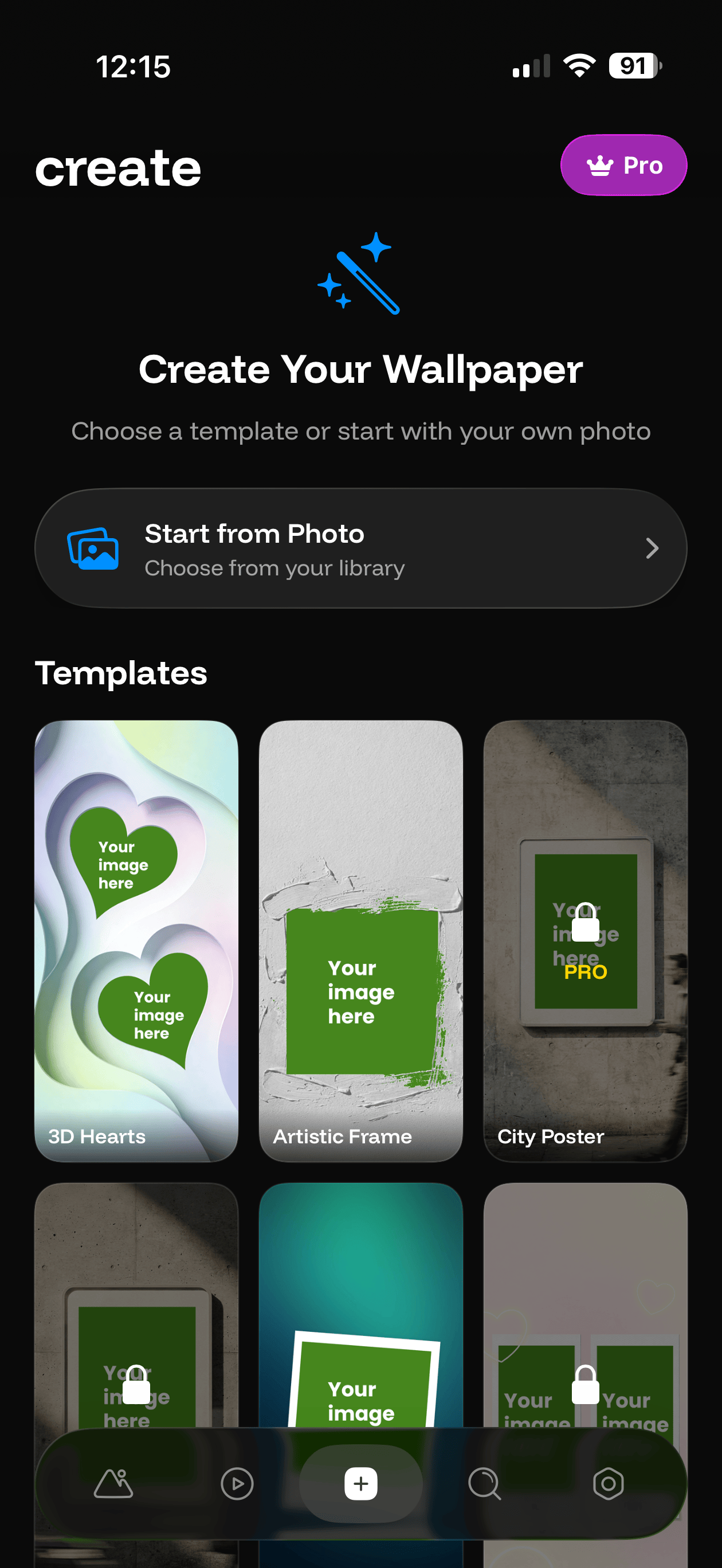 One4Wall Create tab with wallpaper editor